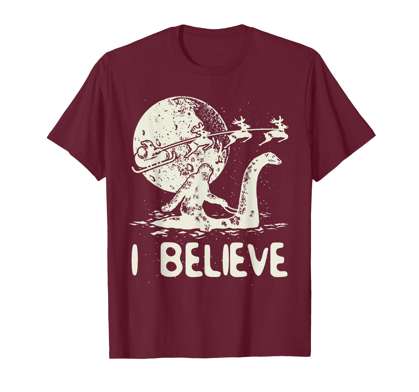 Bigfoot Sasquatch Riding Loch Ness Monster Christmas T-Shirt
