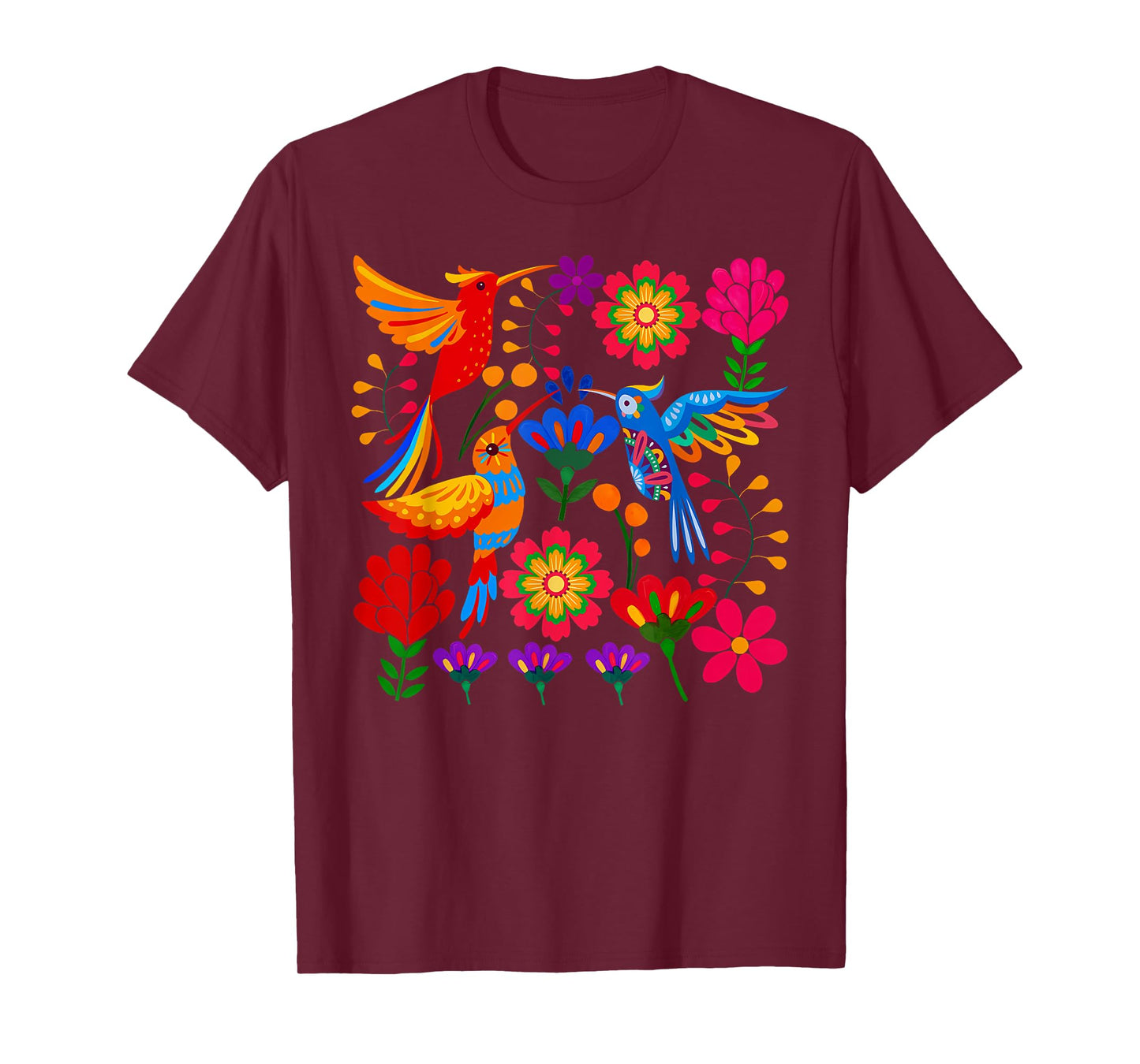 Hummingbird Colorful Mexican Flowers Floral Nature Lover T-Shirt