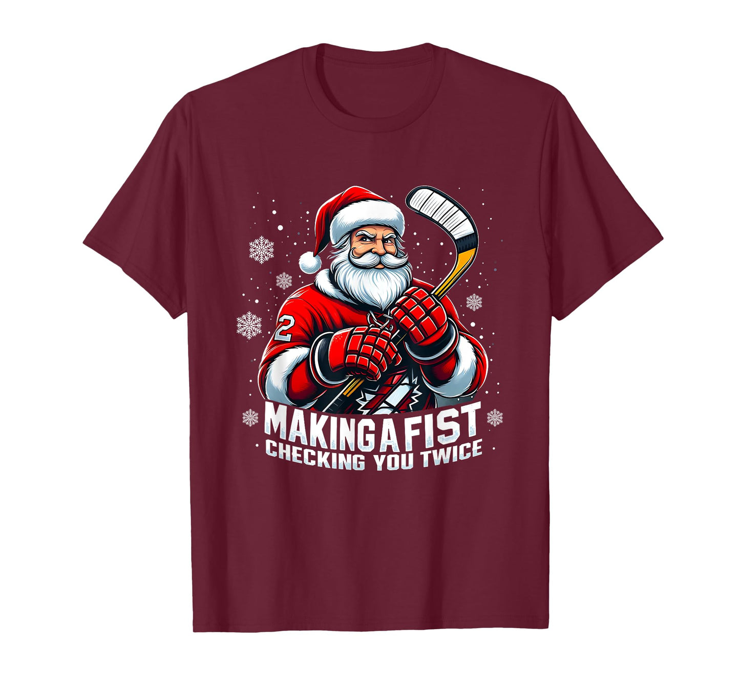 Xmas Santa Hockey Players Making A Fist Checking Your Twice T-Shirt