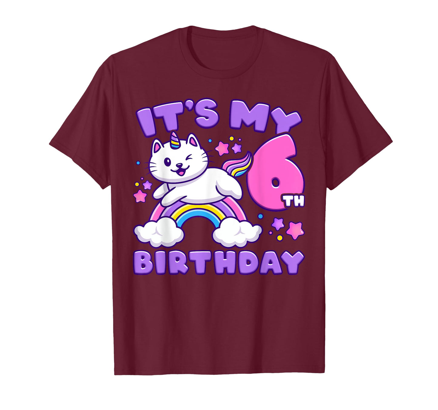 Birthday girl 6 years old, cat, unicorn, 6th birthday T-Shirt