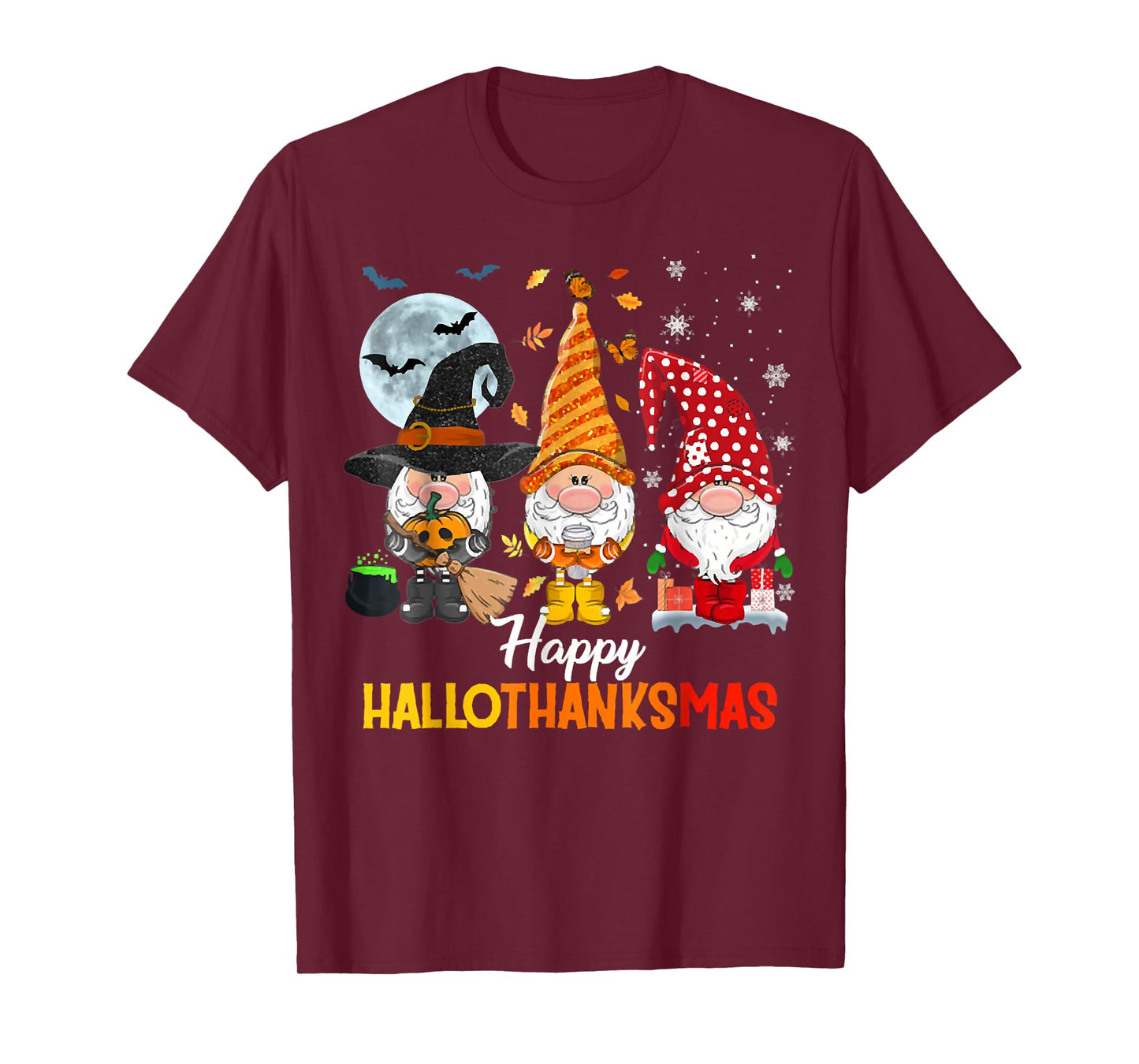 Gnomes Lover Halloween Merry Christmas Happy Hallothanksmas T-Shirt