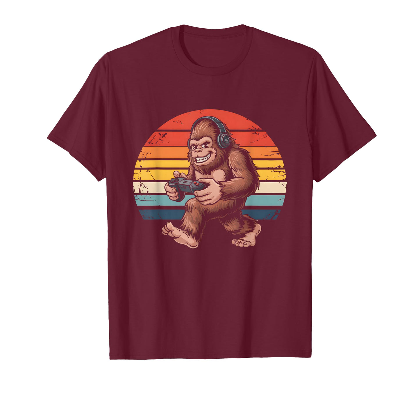 Retro Bigfoot Gamer Playing Console Video Games Sasquatch T-Shirt