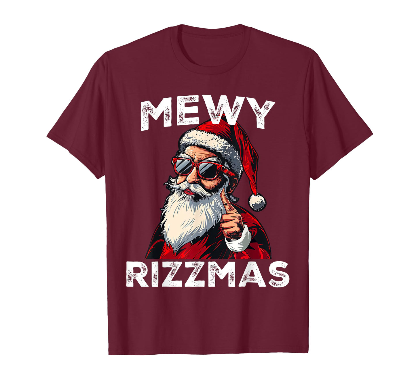Mewy Rizzmas Funny Santa Mewing Joke Rizz Mens Christmas T-Shirt
