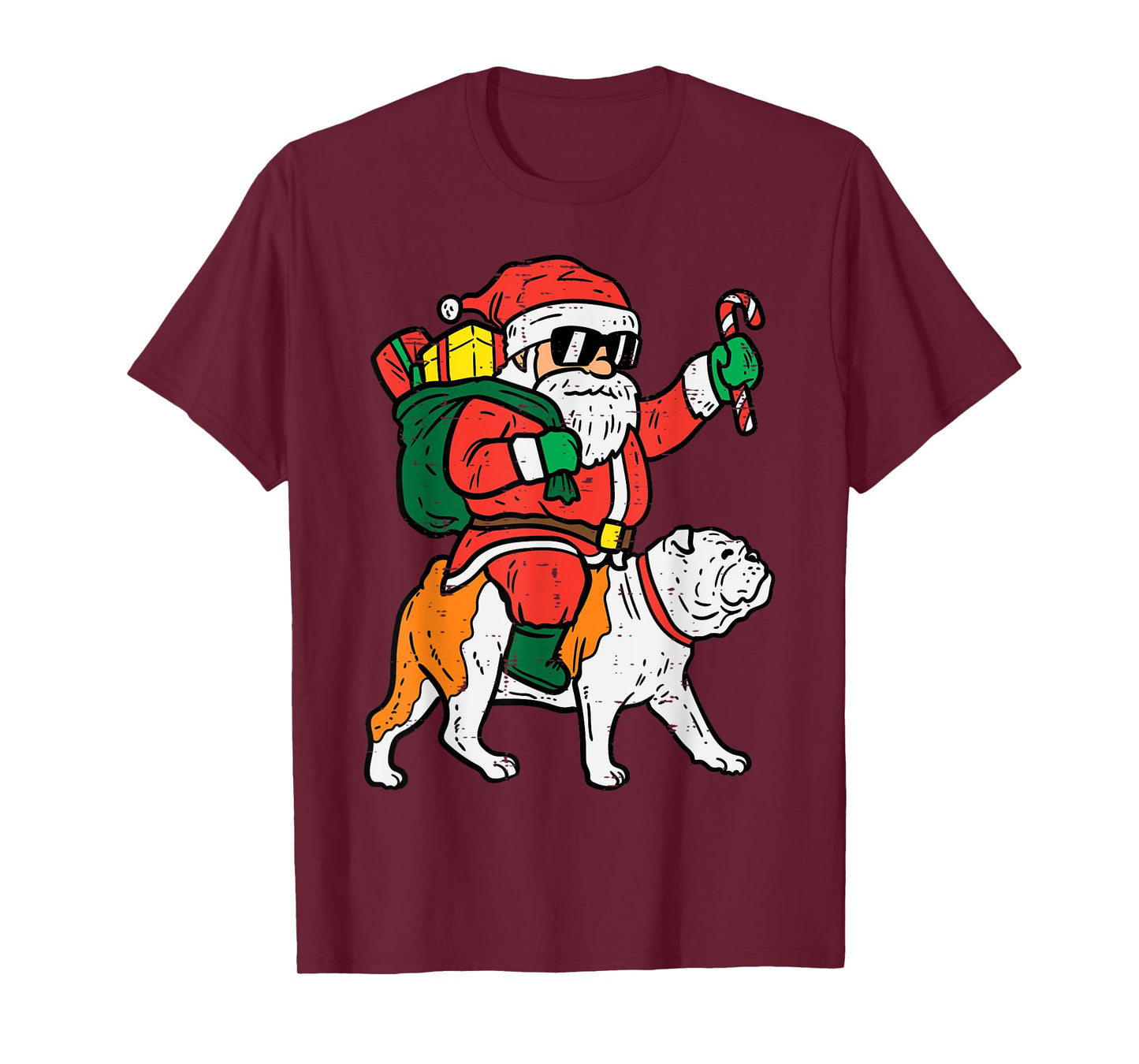 Santa Riding English Bulldog Christmas Xmas T-Shirt for Men Women Kids