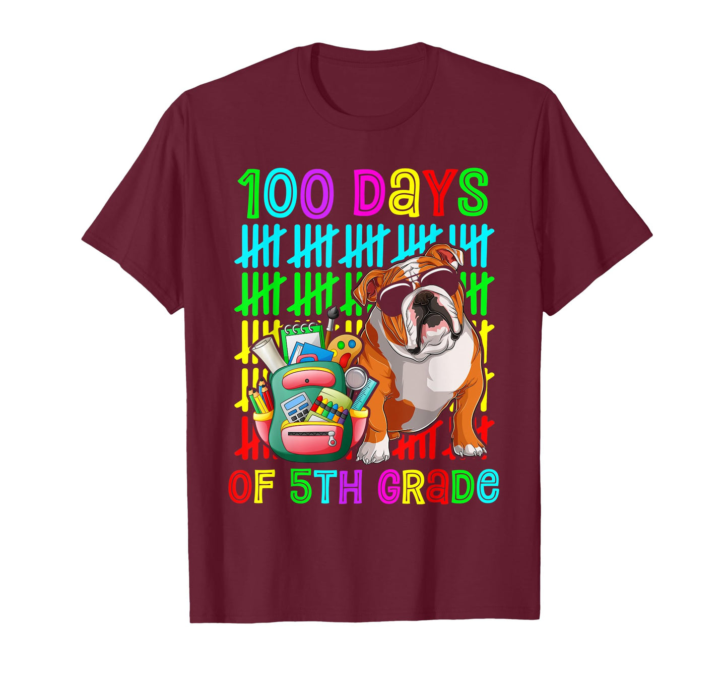 100th Day Of 5th Grade Boys Kids English Bulldog Dog Lovers T-Shirt