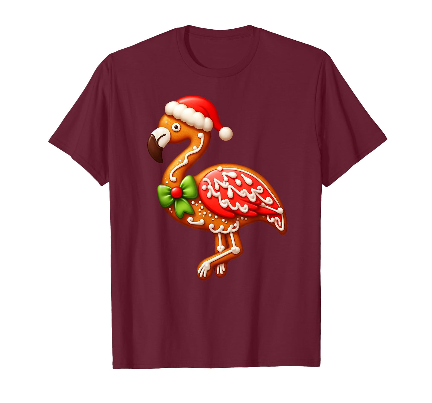Funny Gingerbread Man Flamingo Christmas Womens Mens Kids T-Shirt