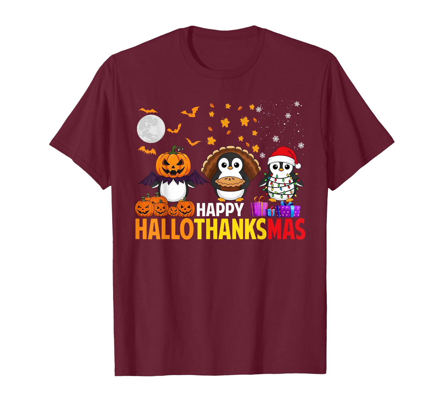 Penguin Christmas Halloween Costume Happy Hallothanksmas T-Shirt