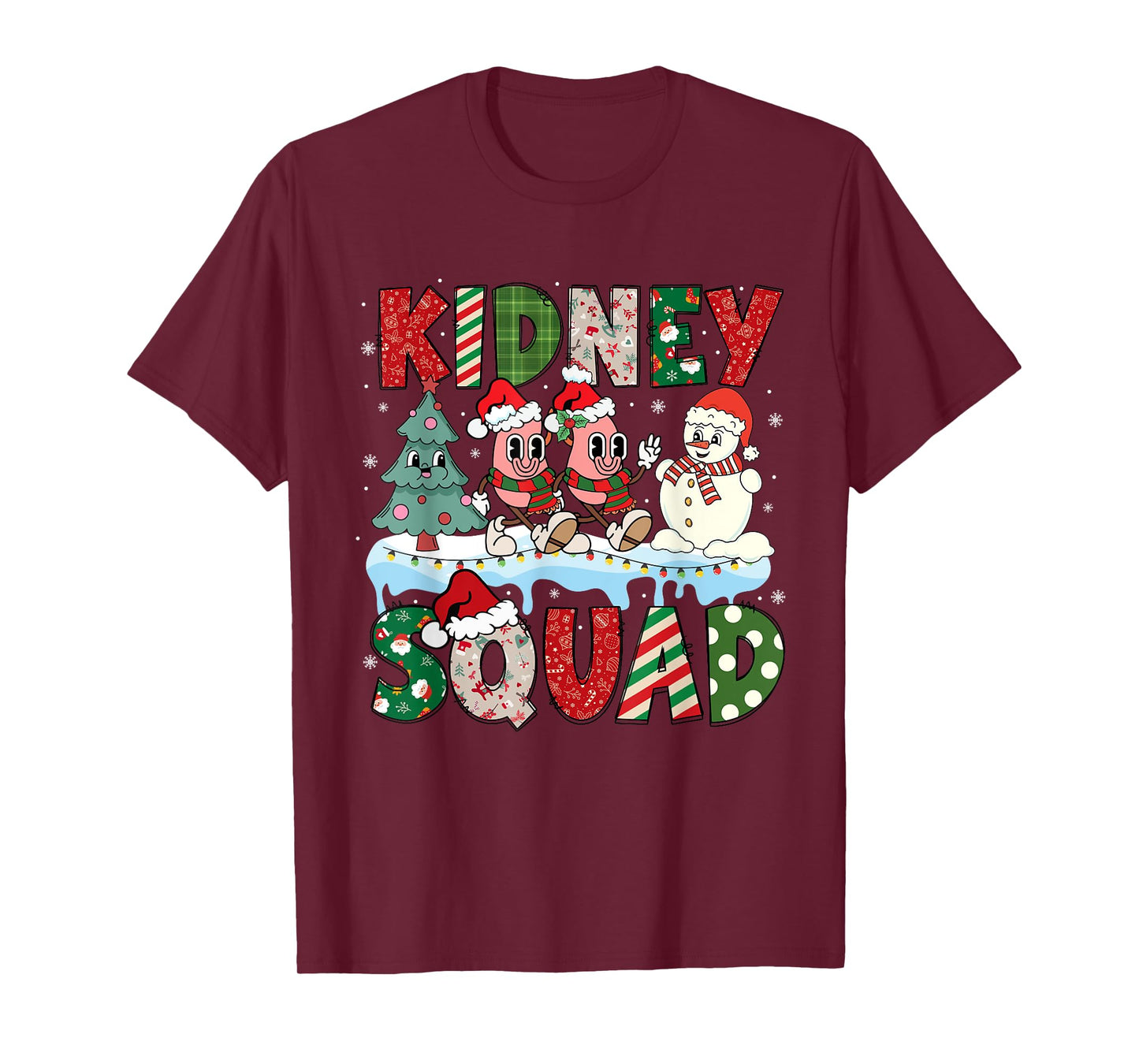 Kidney Squad Xmas Tree Snowman Dialysis Nurse Christmas T-Shirt