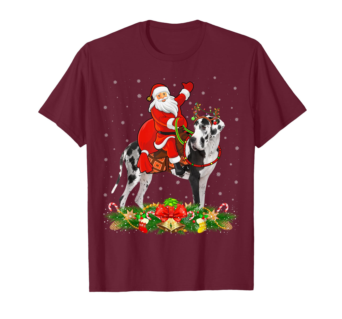Xmas Decor Funny Santa Riding Great Dane Dog Christmas Men Women Kids T-Shirt