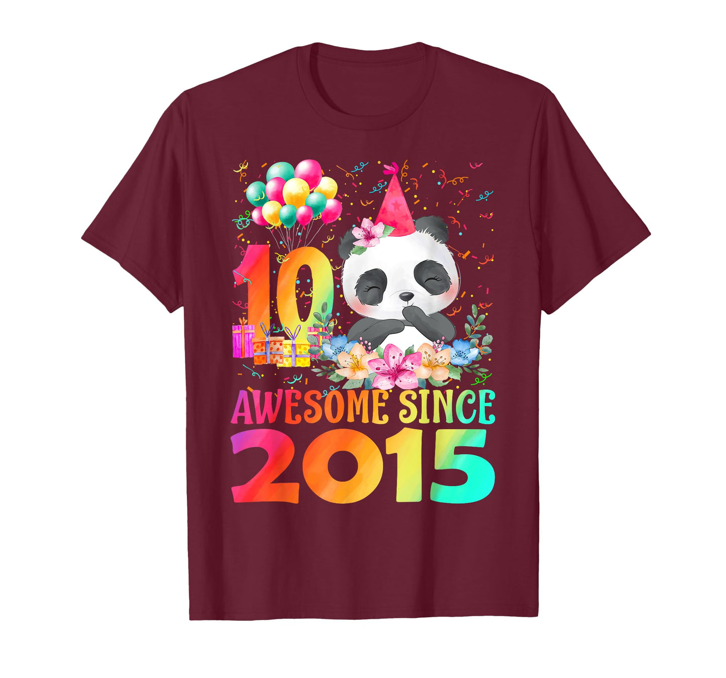 10 Years Old 10th Birthday Panda Awesome Since 2015 T-Shirt