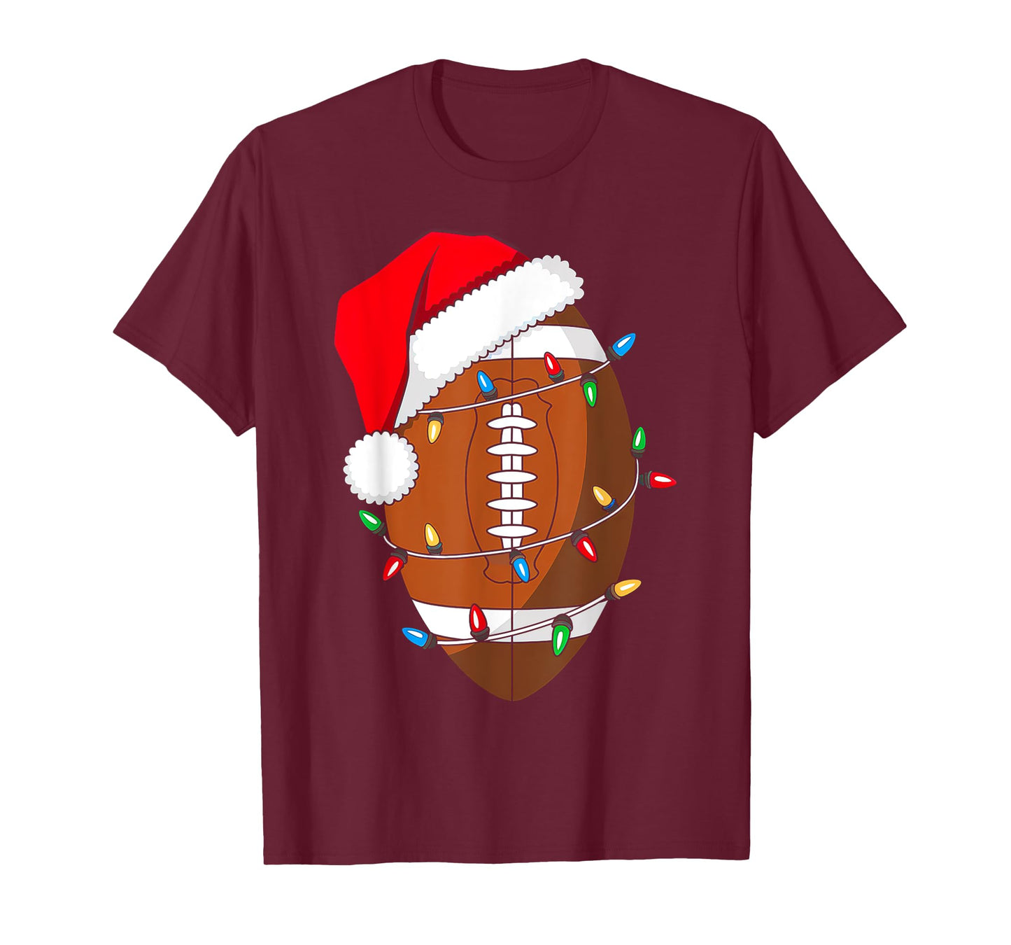 Christmas Football Santa Hat Sport Lover Funny Xmas Pajamas T-Shirt