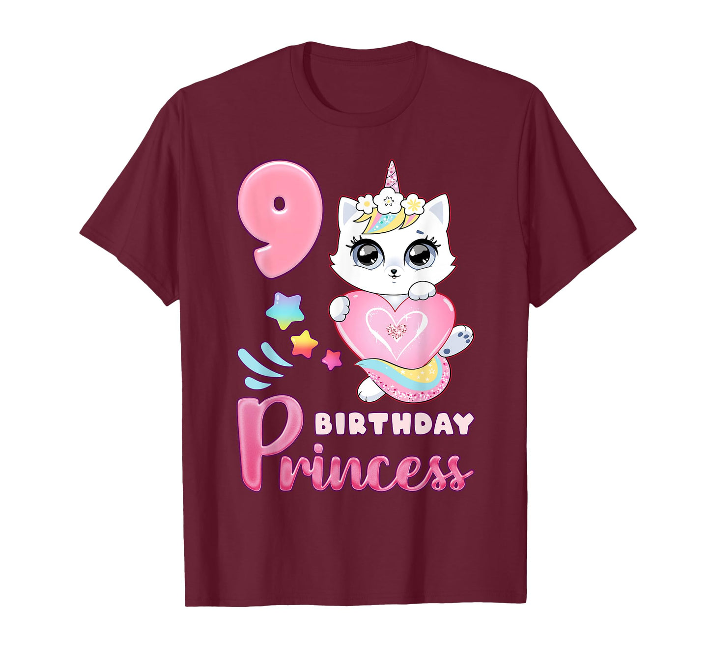 Girl, 9th birthday, unicorn cat, number 9 T-Shirt