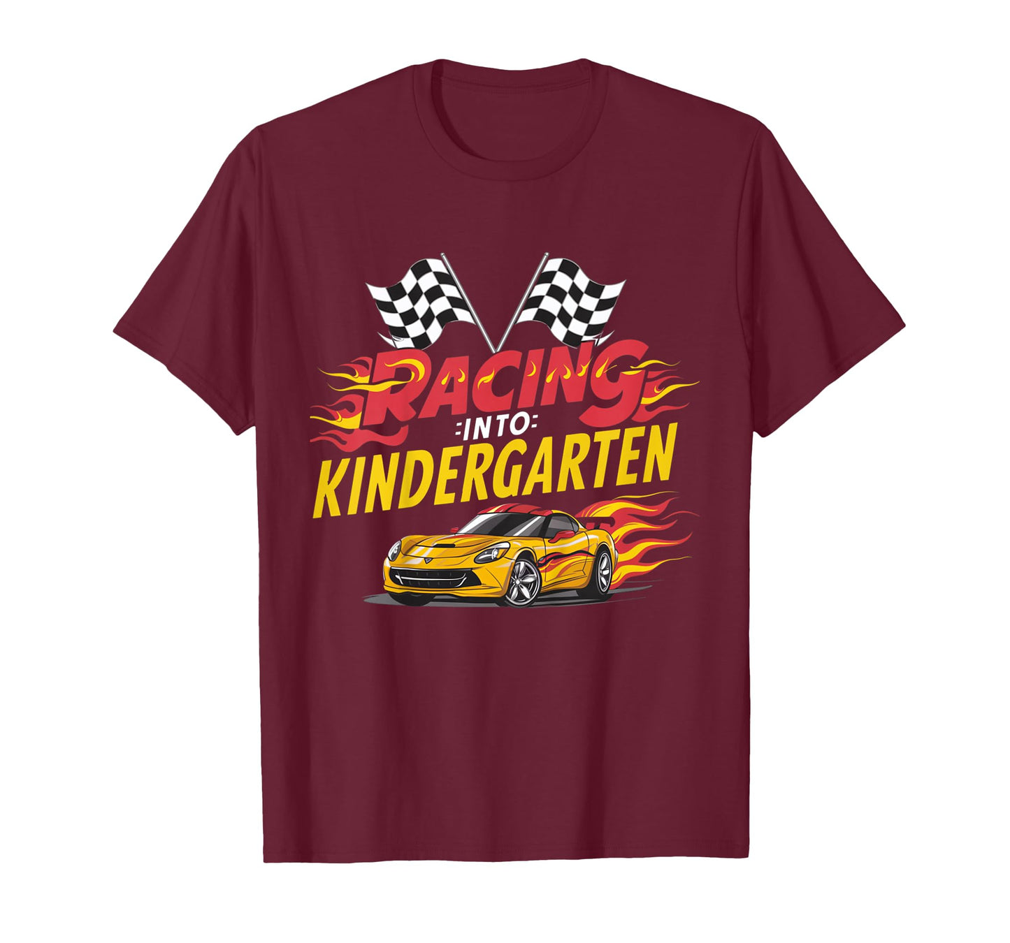 Kids Hello First Day of Kindergarten Racing Car Back to School T-Shirt
