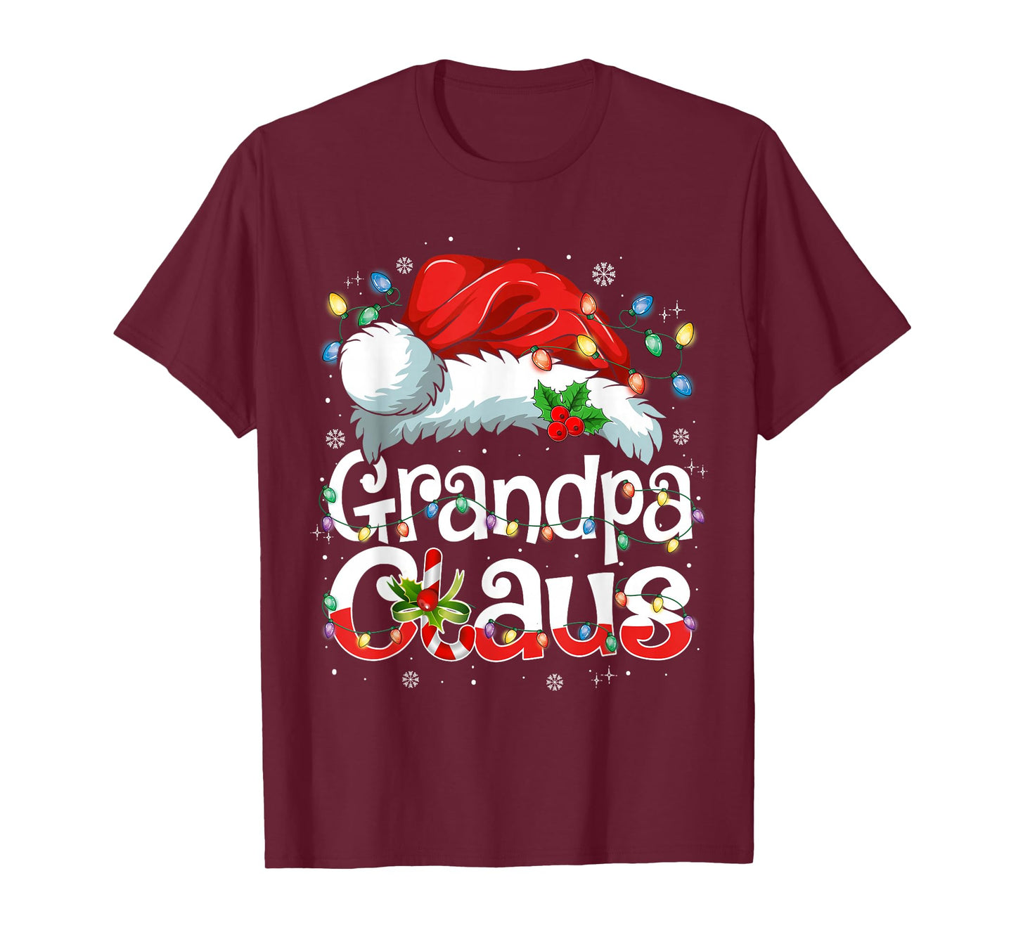 Grandpa Claus Shirt Christmas Lights Pajama Family Matching T-Shirt