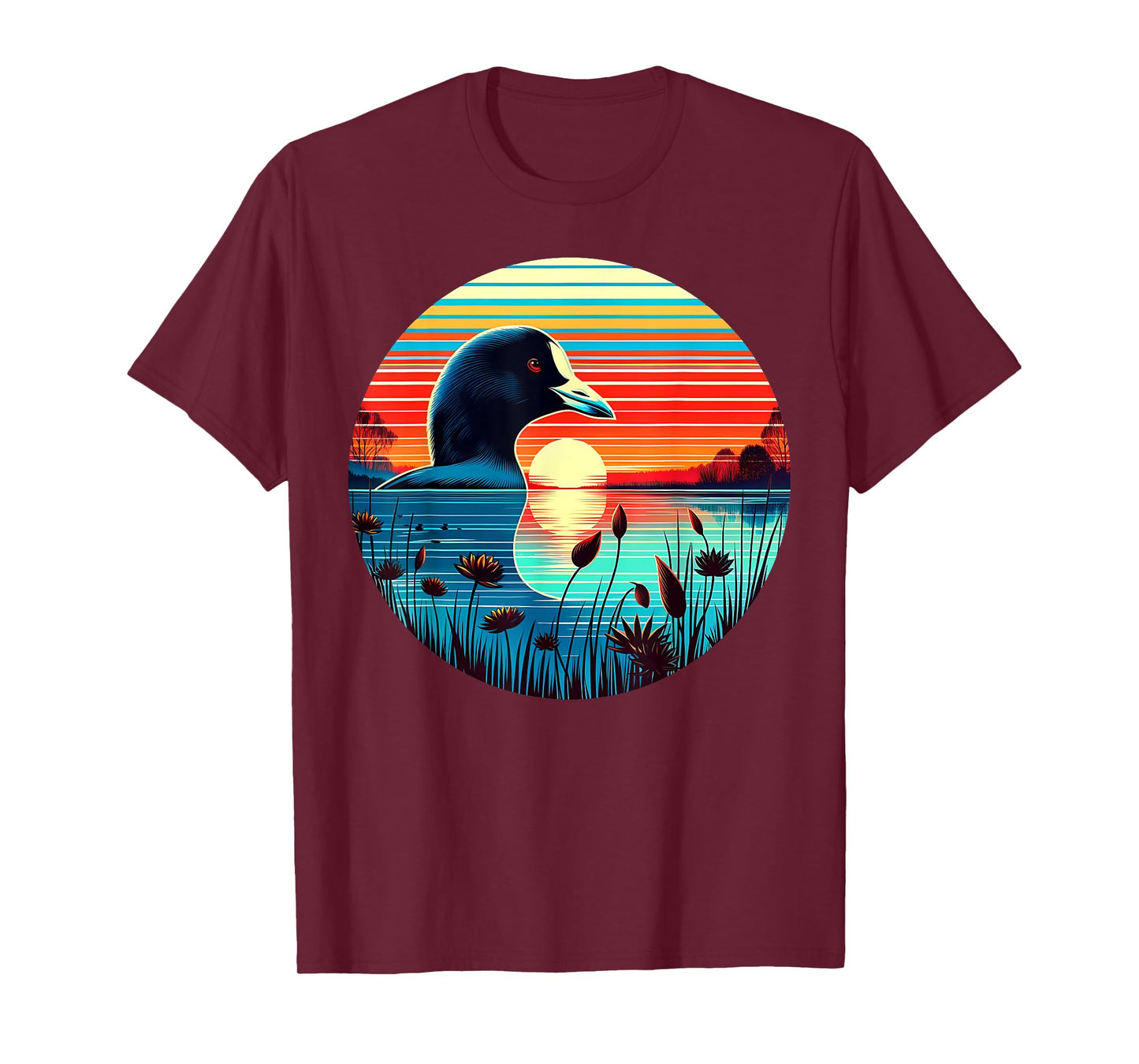 Coot Bird Sunset Retro Style Safari Vintage 70s T-Shirt
