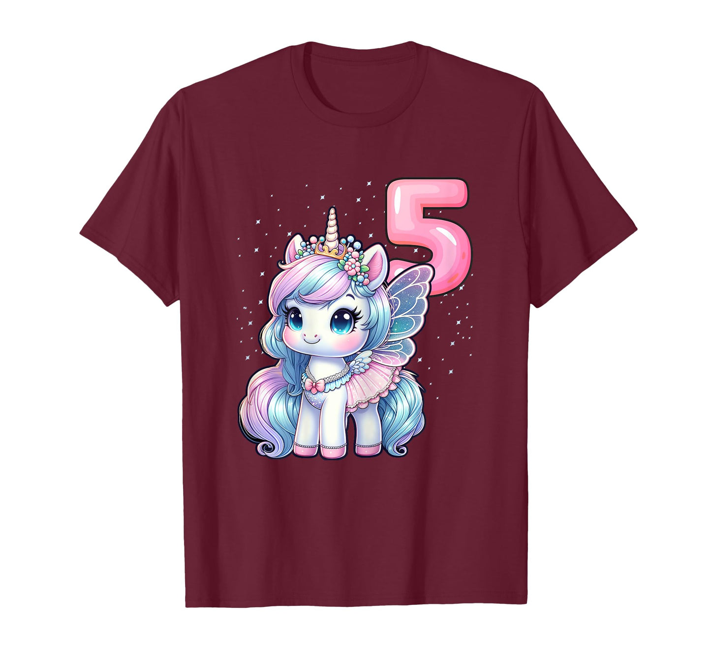 Unicorn Fairy 5th Birthday 5 Year Old Party Girls Outfit T-Shirt