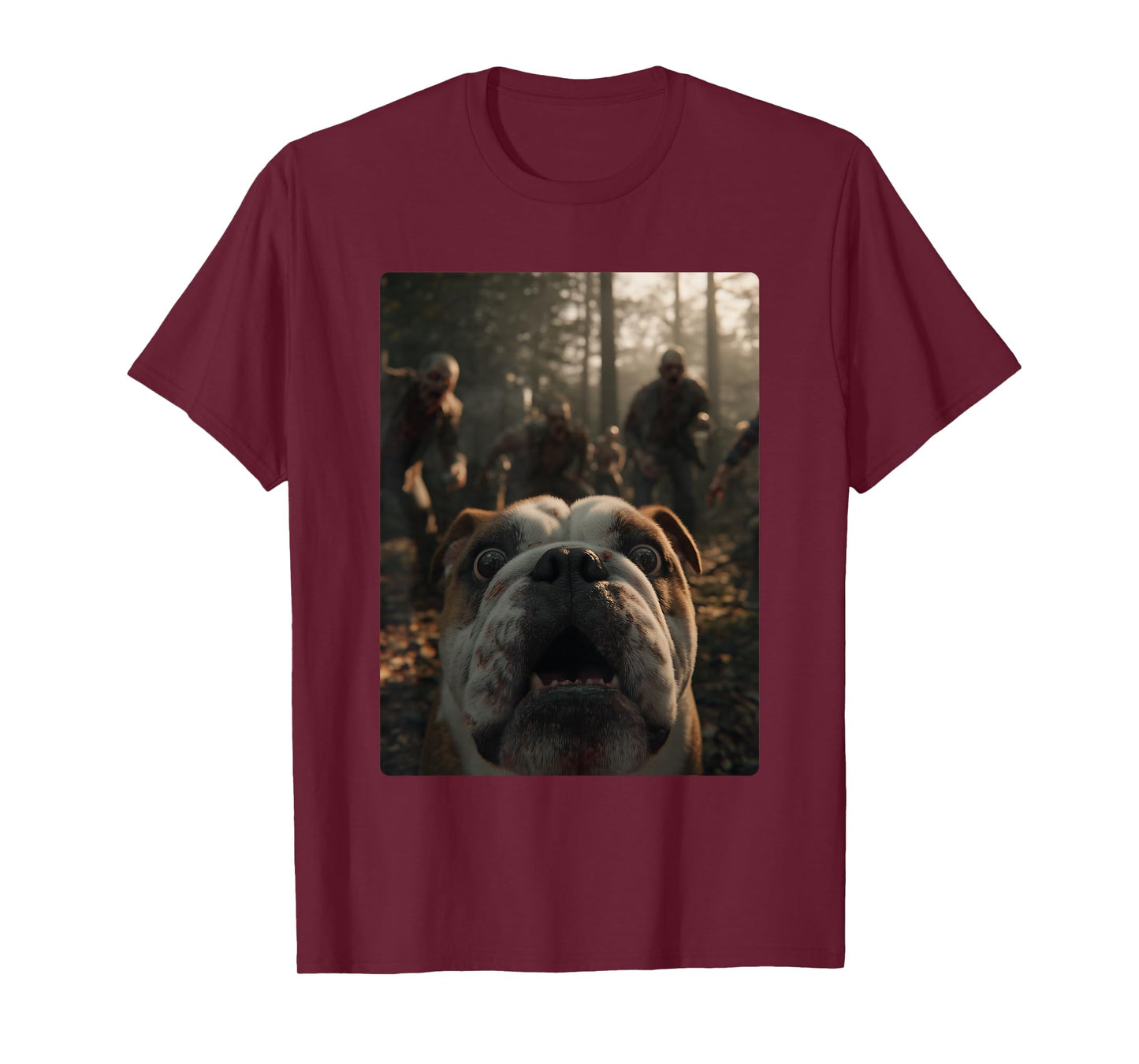 Funny British Bulldog Selfie with Zombies Halloween Dog T-Shirt