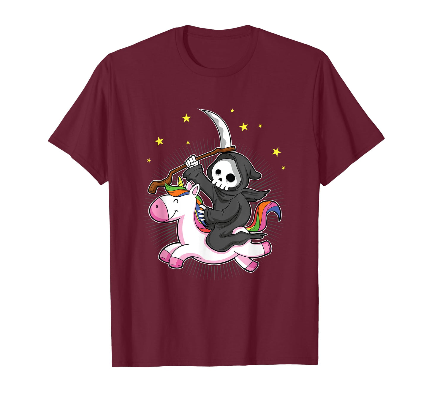 Death Metal Rock Music Halloween Grim Reaper Riding Unicorn T-Shirt