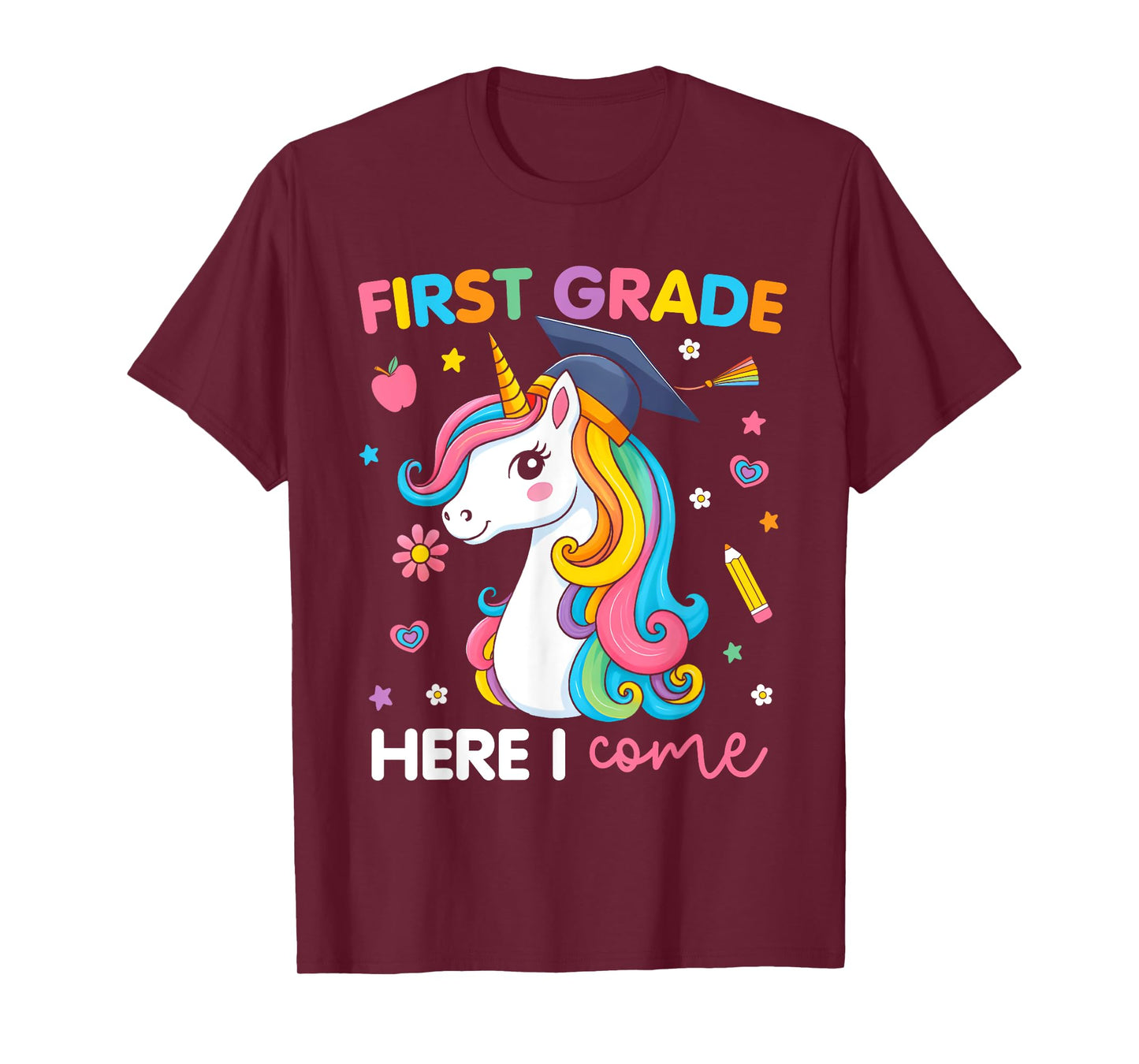 First Grade Here I Come Unicorn Girls Kids Back To School T-Shirt