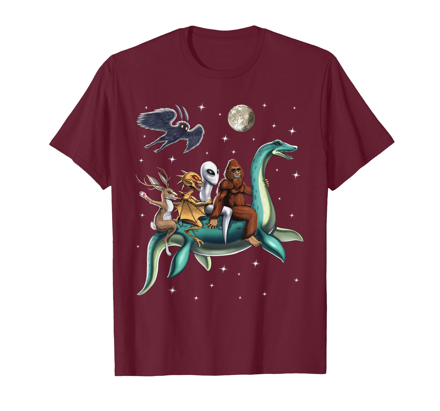 Cryptid Bigfoot Jackalope Mothman Loch Ness Monster T-Shirt