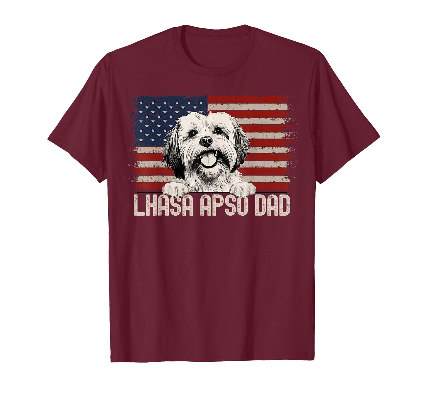 Best Dog Dad Ever American Flag - Lhasa Apso Dad T-Shirt