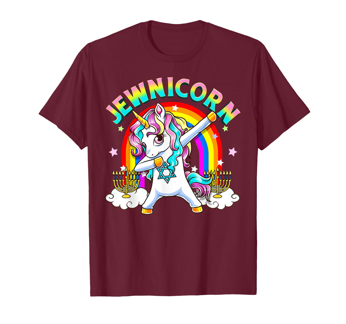 Jewnicorn Funny Cute Hanukkah Jewish Rainbow Unicorn Menorah T-Shirt