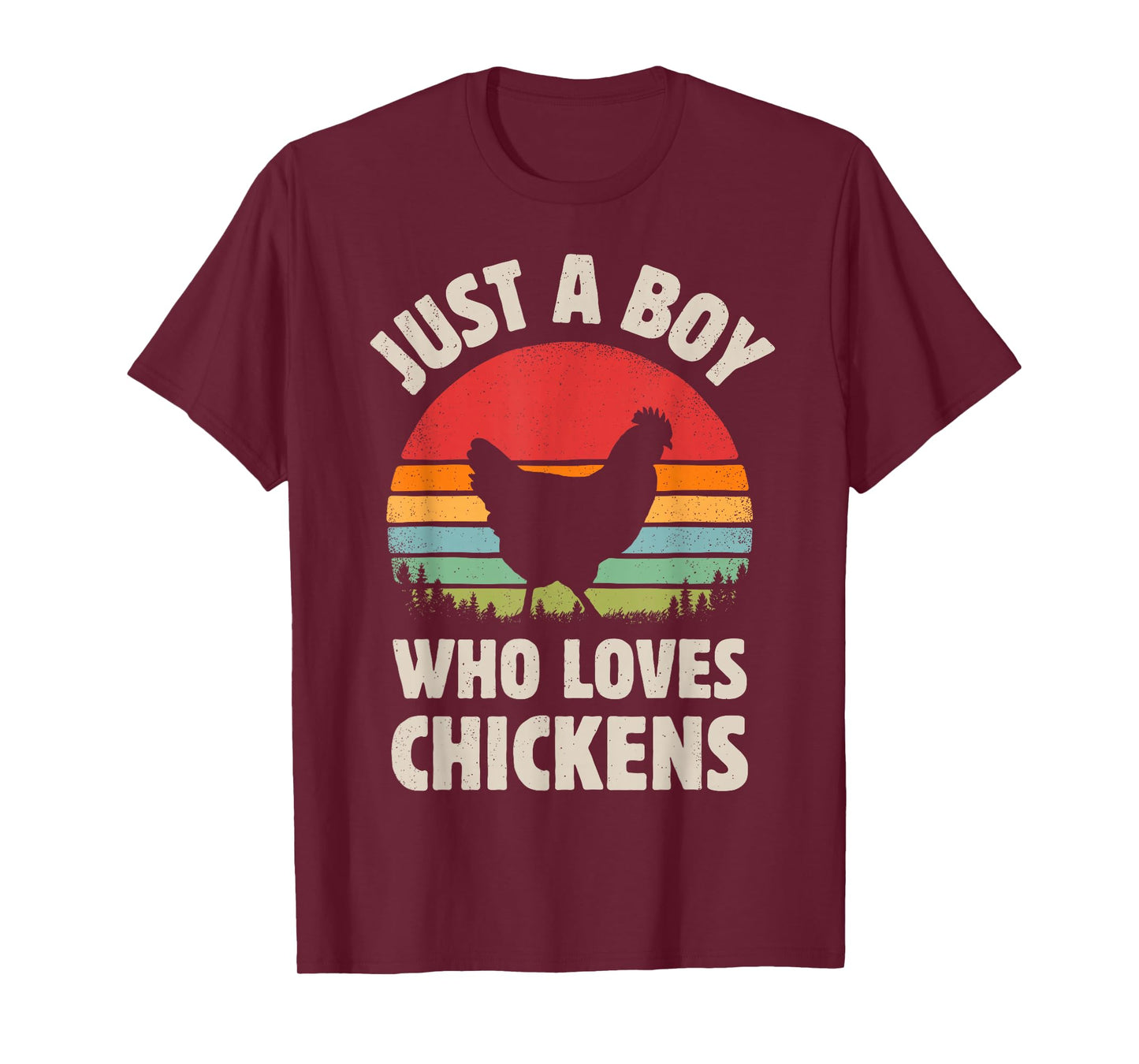 Chicken Just A Boy Who Loves Retro Farm Animal Farmer Sunset T-Shirt