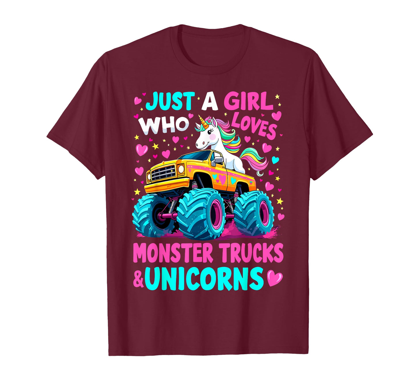 Just a Girl Who Loves Monster Trucks Unicorns T-Shirt