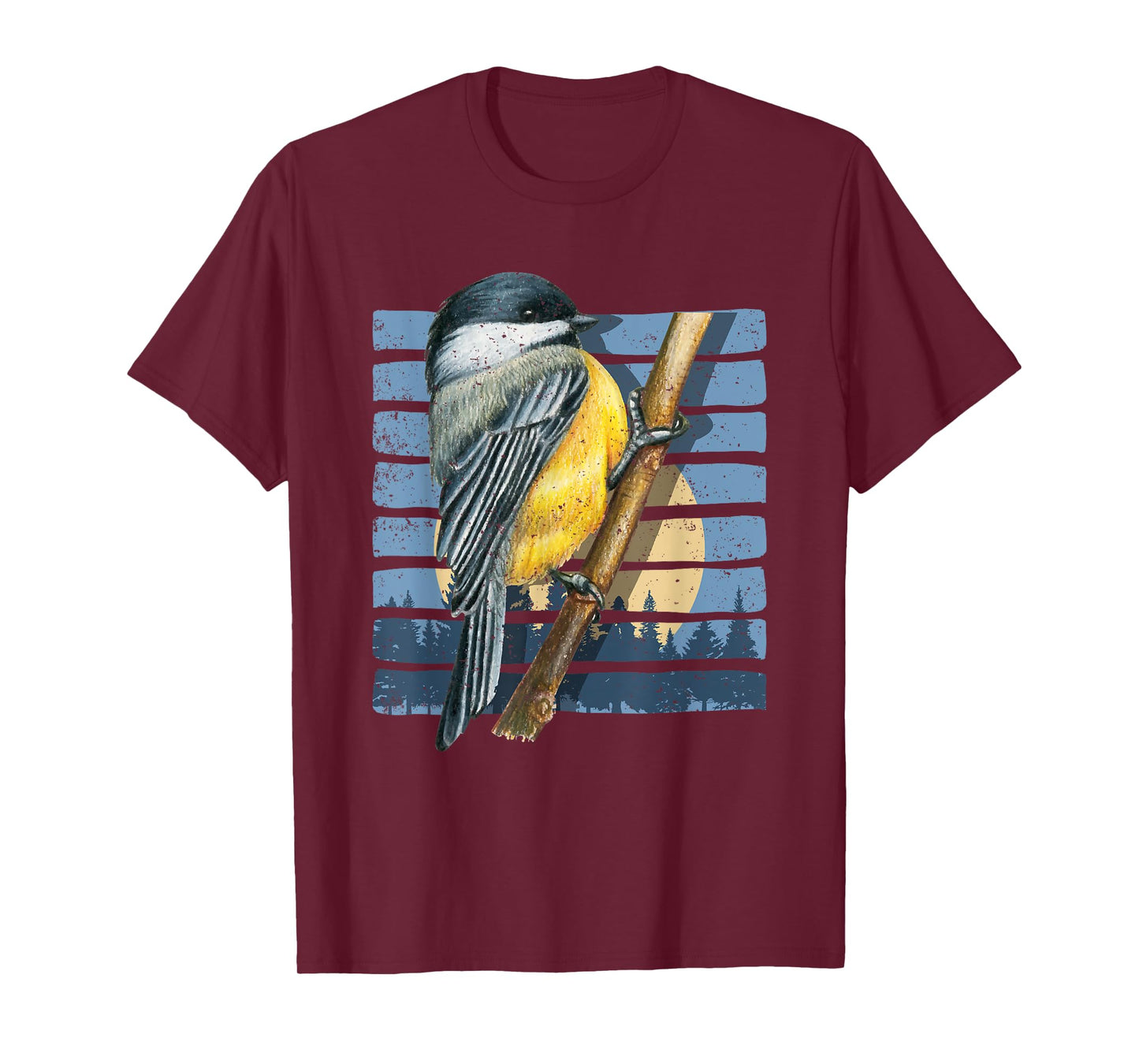Retro Bird Watcher Chickadee Nature Forest Moon Birds T-Shirt