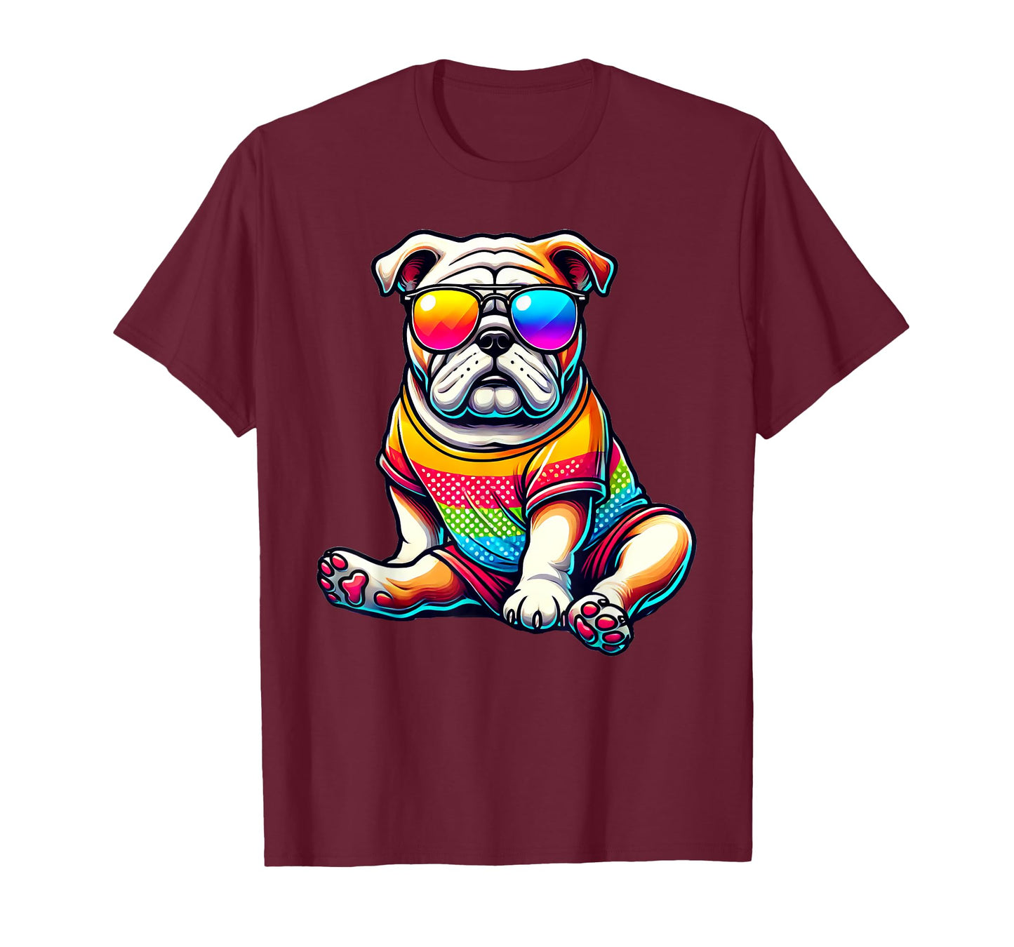 Colorful English Bulldog Wearing Sunglasses T-Shirt