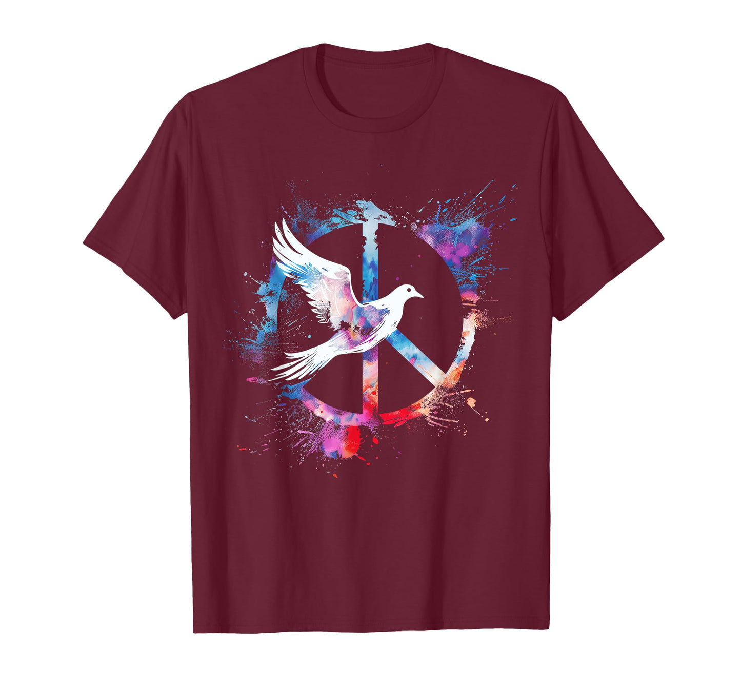 Dove White Pigeon Bird Watercolor Peace Sign T-Shirt