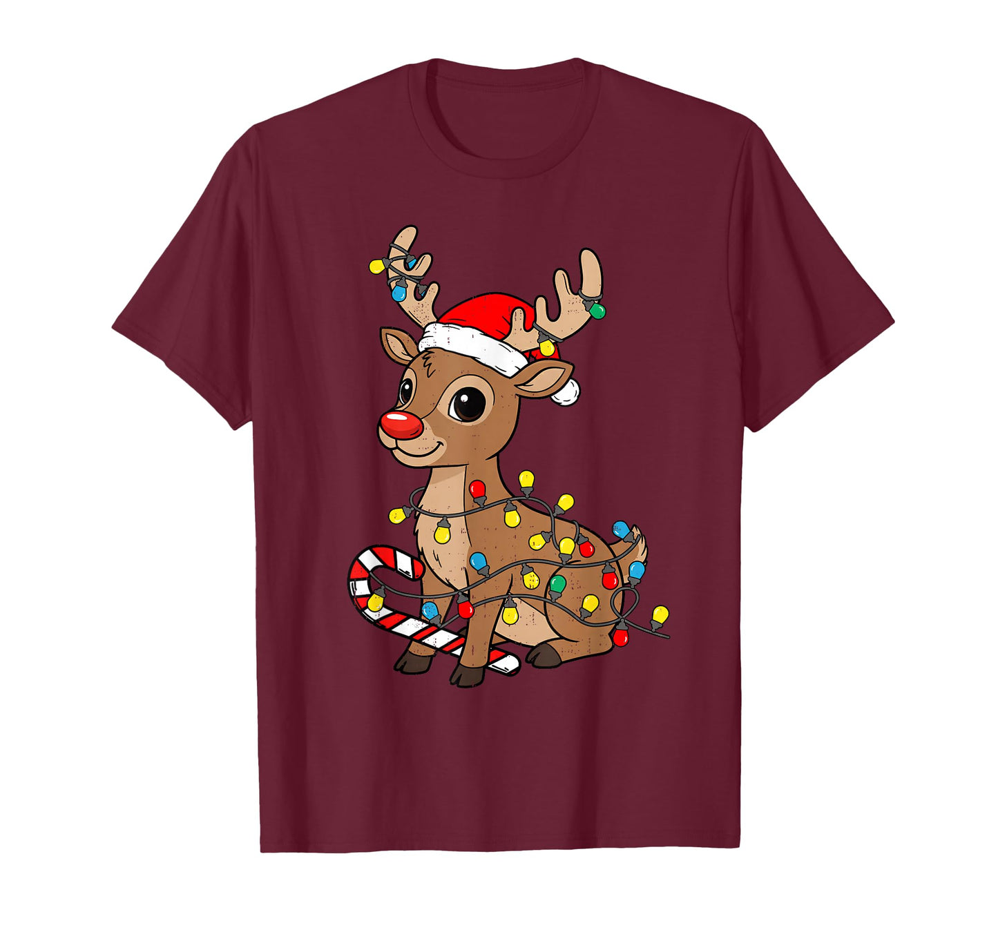 Cute Reindeer Candy Christmas Lights Santa Xmas Pajama T-Shirt