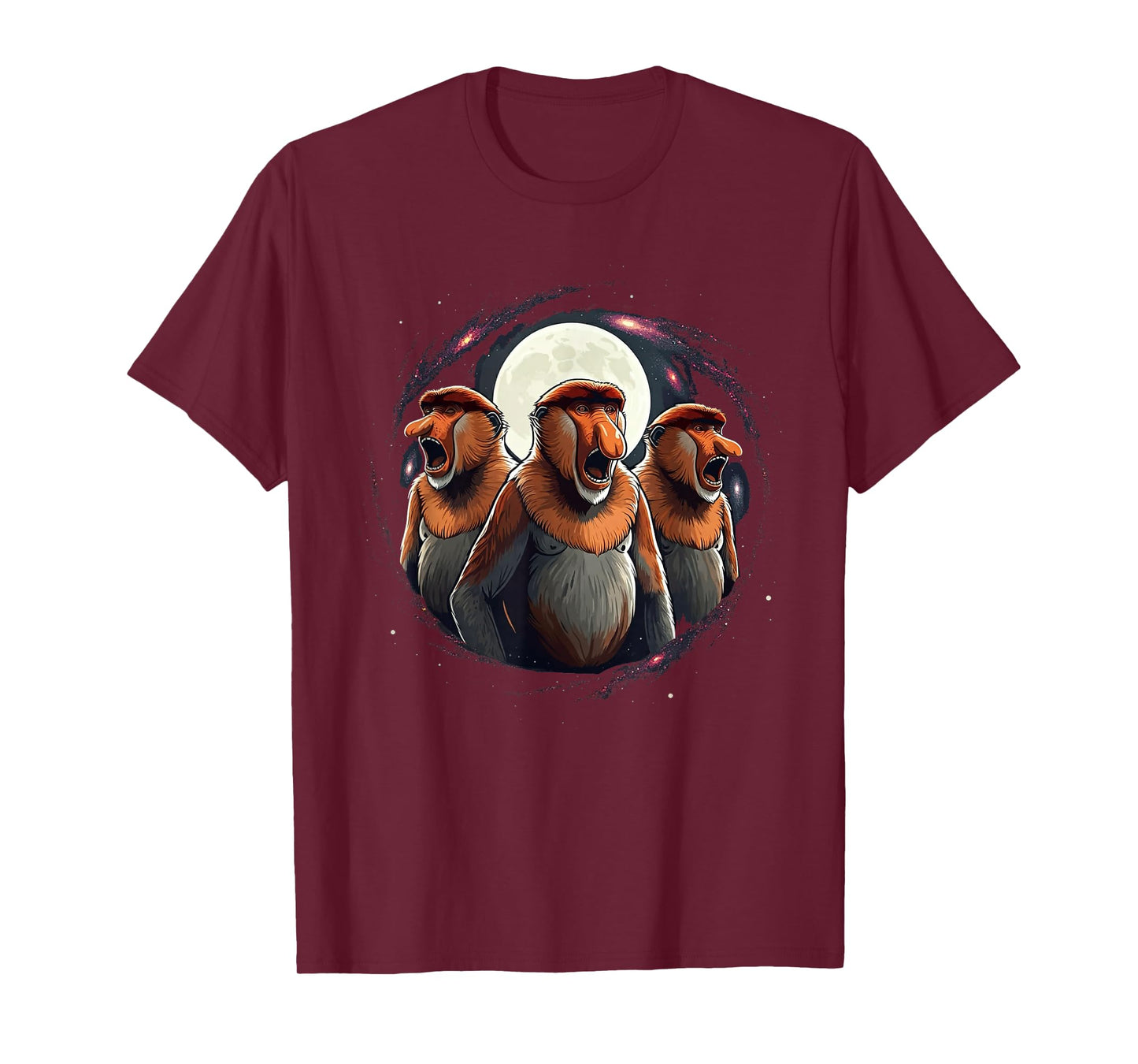 3 Proboscis Monkeys Moon Howling Funny Meme Men Women Kids T-Shirt