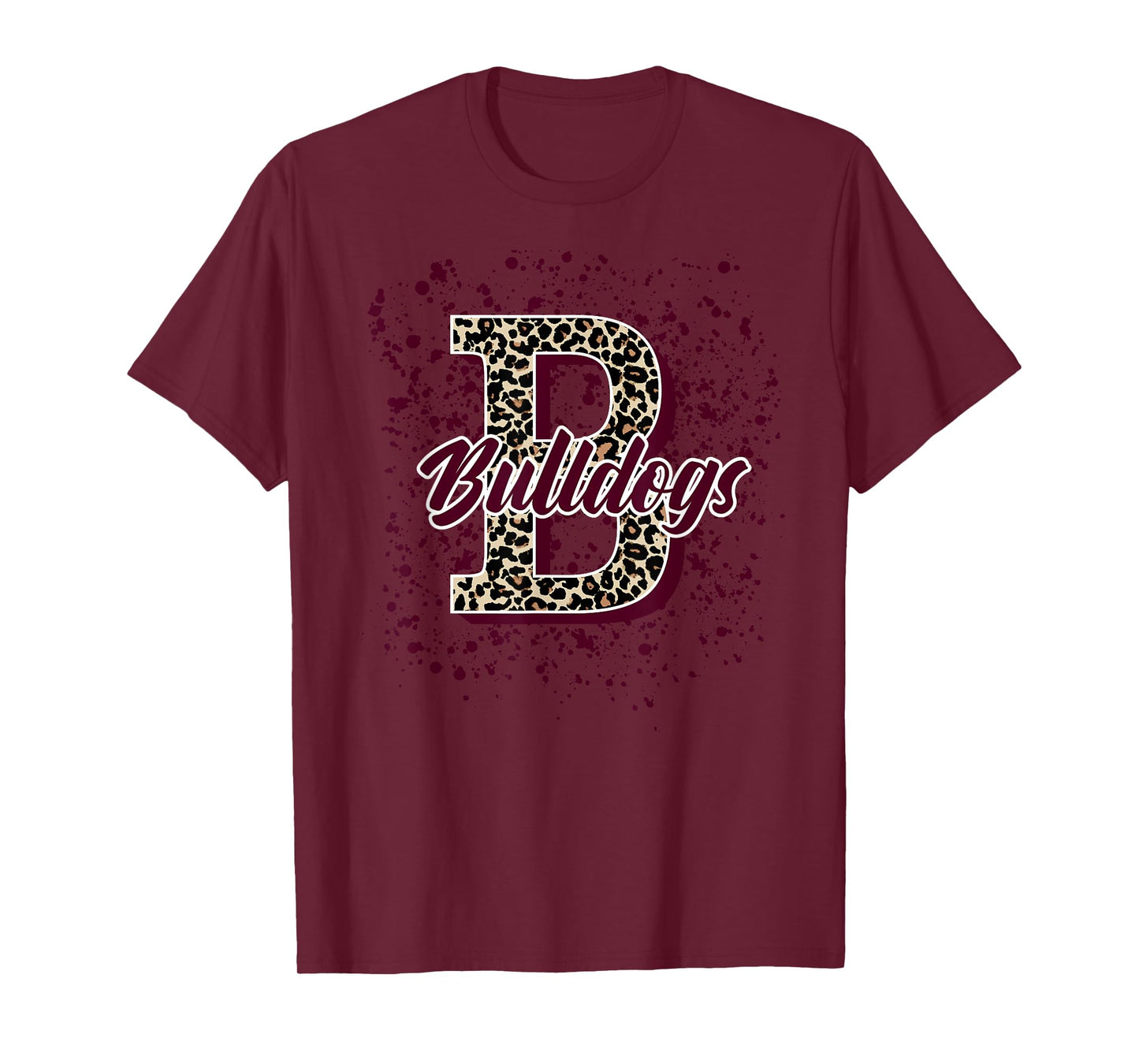 Bulldogs Splatter School Spirit Maroon Short Sleeve T-Shirt