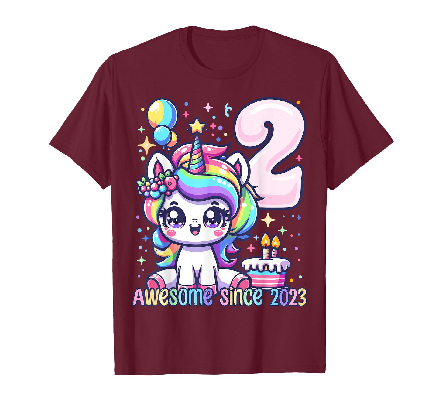 Unicorn 2nd Birthday 2 Year Old Unicorn Party Girls Outfit T-Shirt