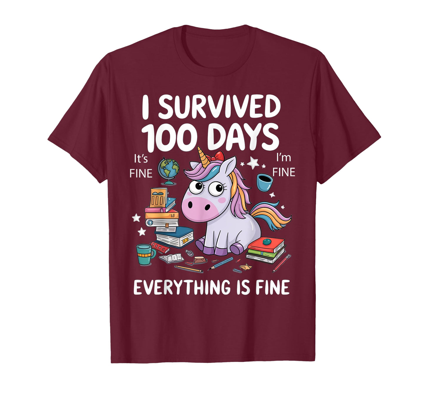 I Survived 100 Days Of School Teacher Kids Funny Unicorn T-Shirt