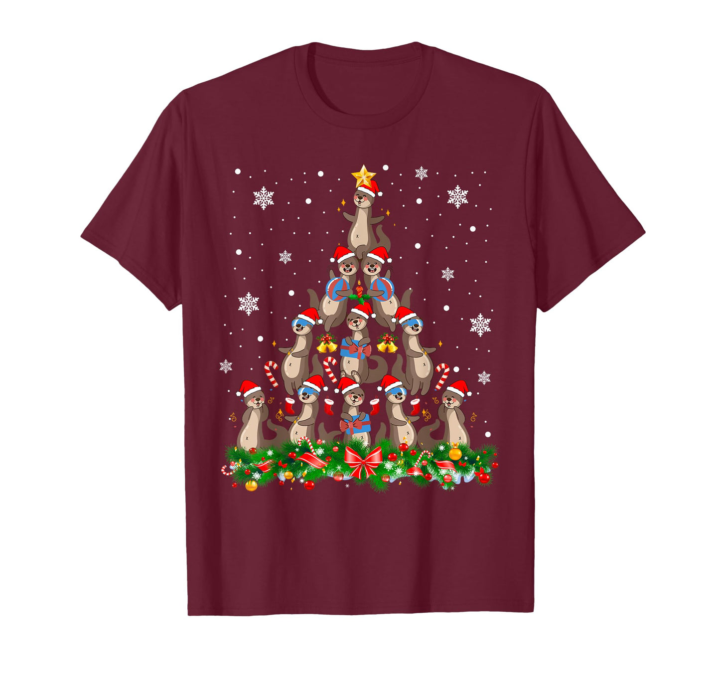 Santa ELF Reindeer Otter Christmas Tree T-Shirt