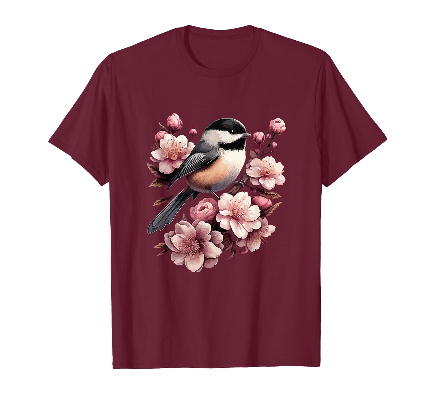 Chickadee Blossom Spring Birdwatching Bird Lover Cute T-Shirt