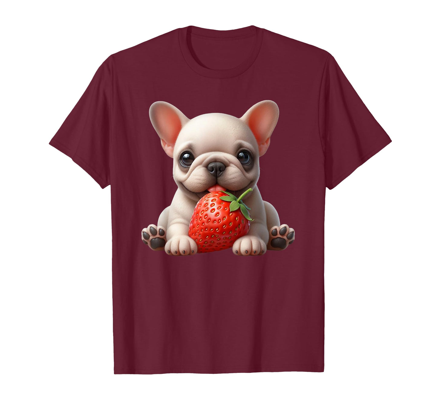Funny French Bulldog Graphic Cute Dog Eating Strawberry T-Shirt