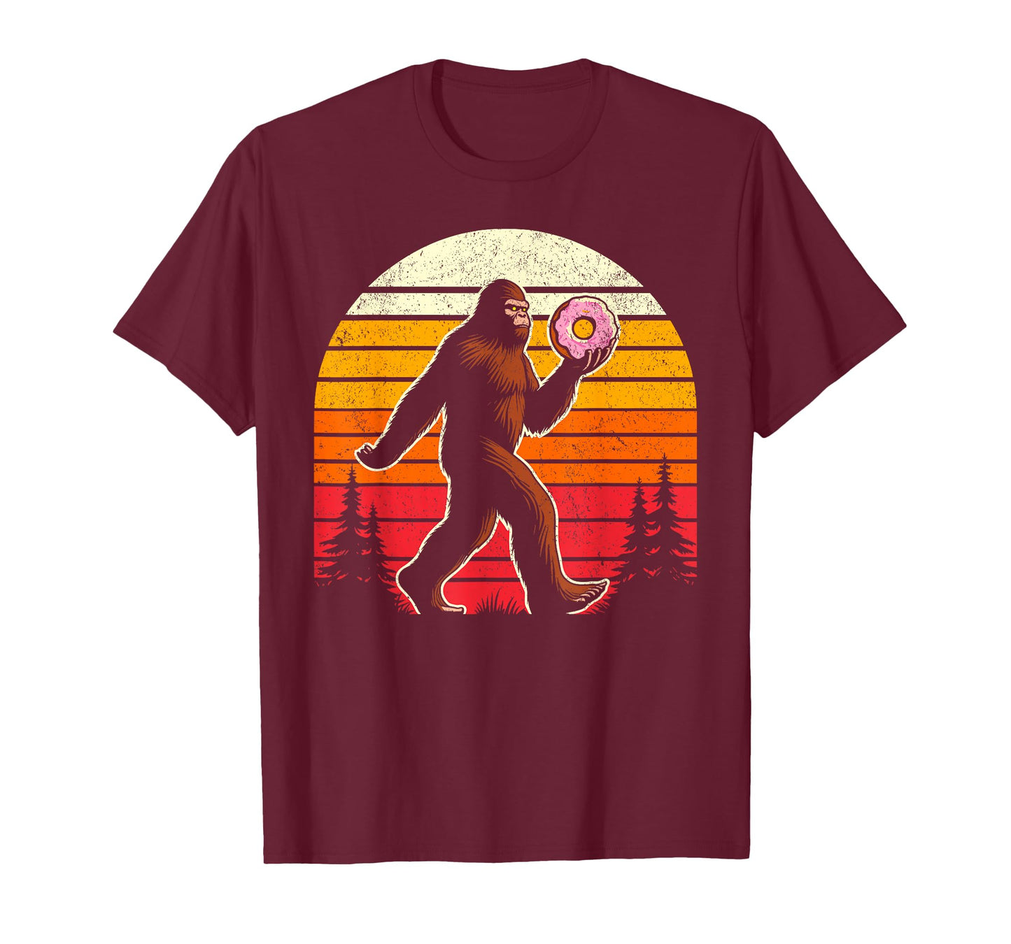 Donut bigfoot funny sasquatch holding donuts retro vintage T-Shirt