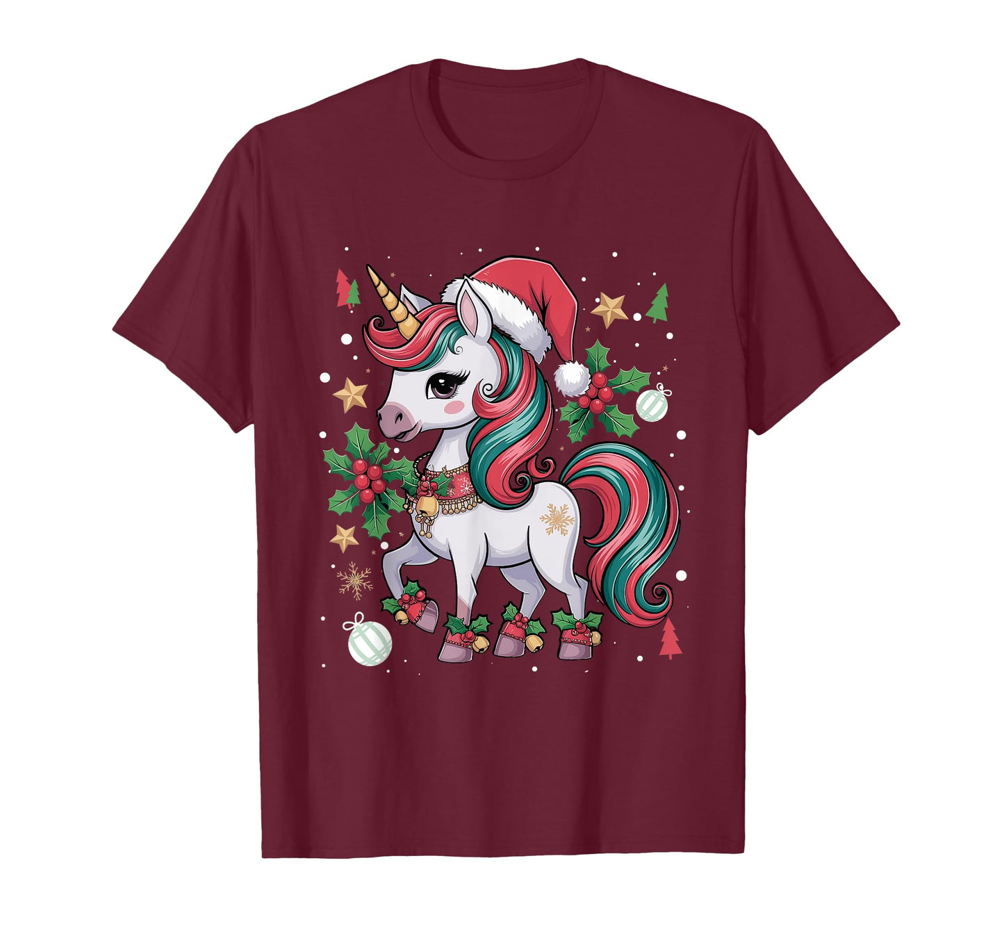 Merry Christmas Unicorn Girls Kid Toddler Xmas Unicorn Santa T-Shirt