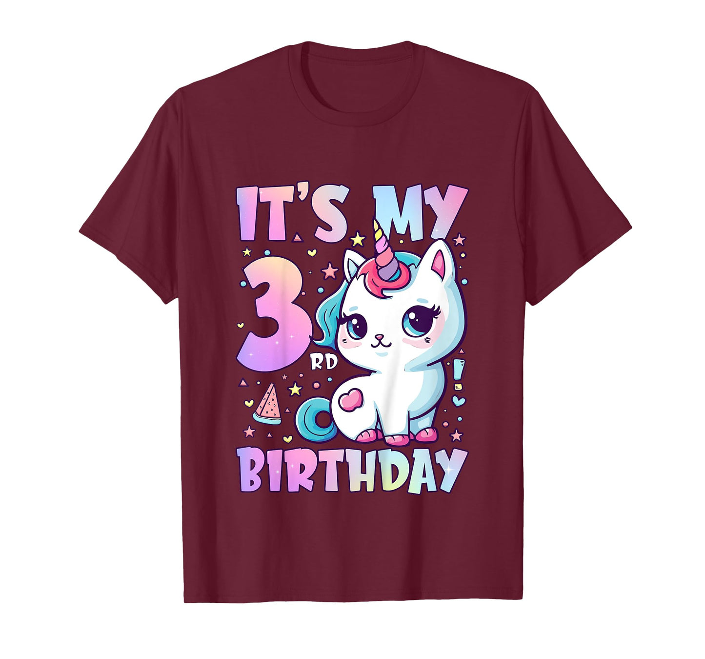 3rd Birthday Shirt Girl Three Year Old Cat Unicorn Birthday T-Shirt