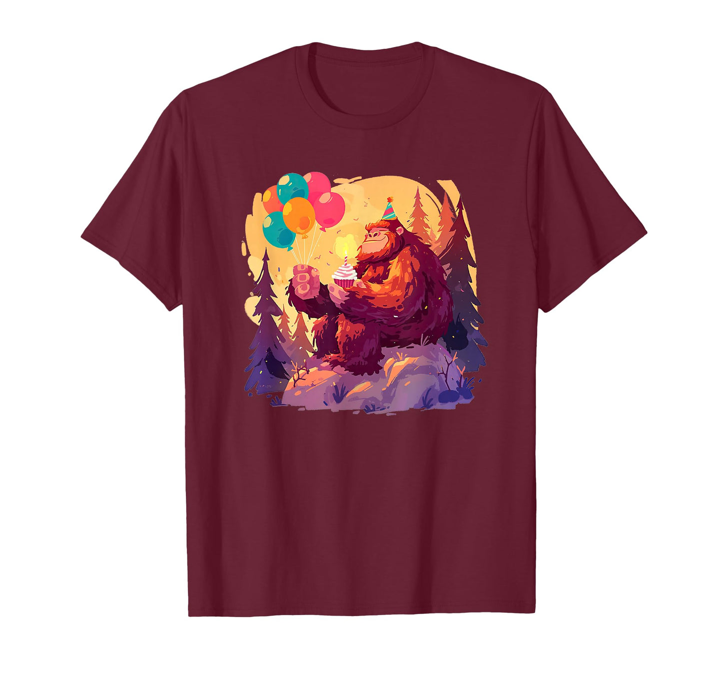 Sasquatch Birthday Party Balloon Cupcake BDay Bigfoot Theme T-Shirt