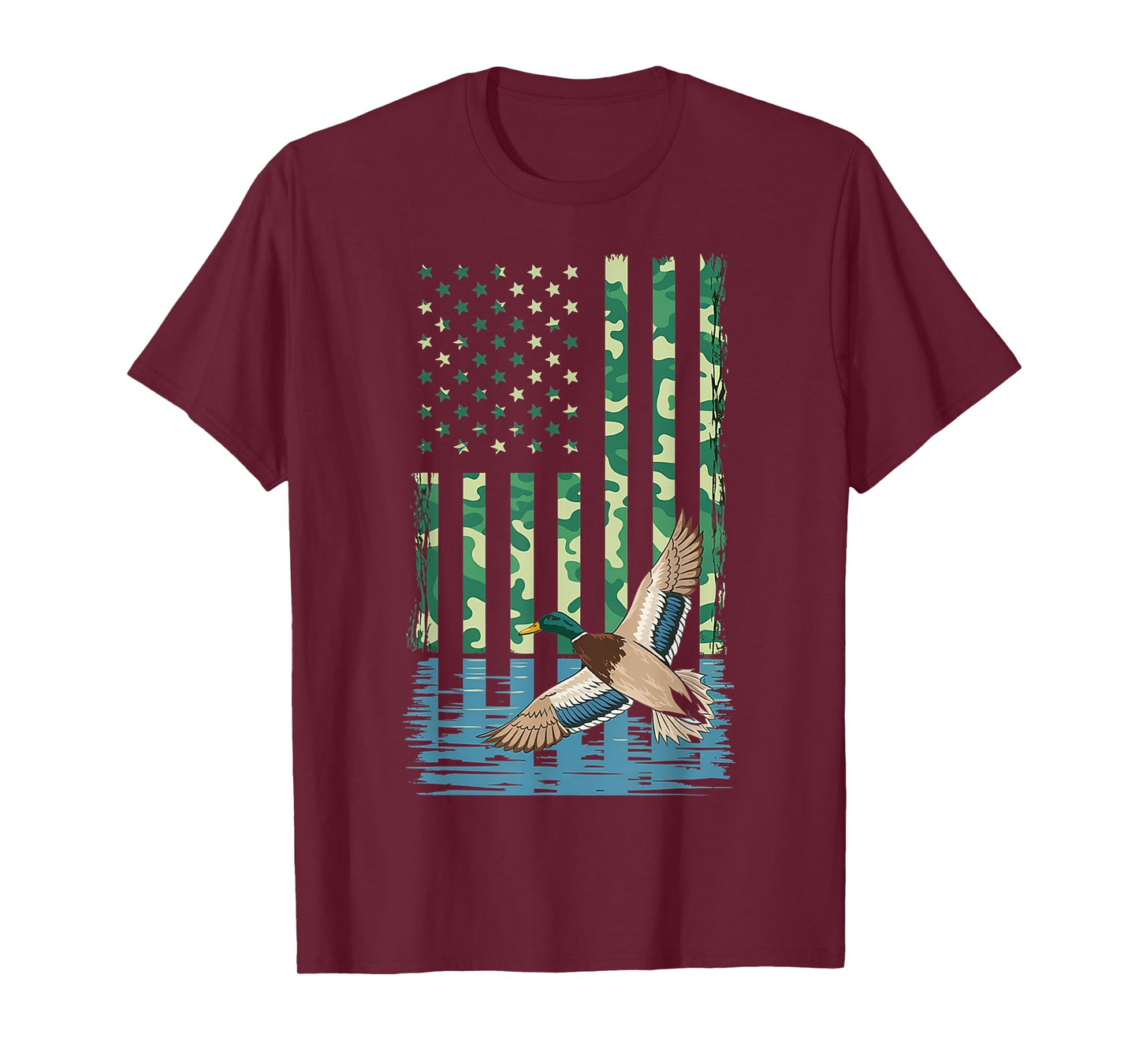 Duck Hunting Shirt Camo American Flag Hunting Gifts Men Boys T-Shirt