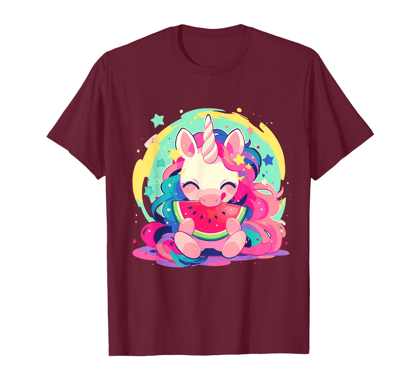 Watermelon Unicorn Colourful Artwork Motif Watermelon Fruit T-Shirt