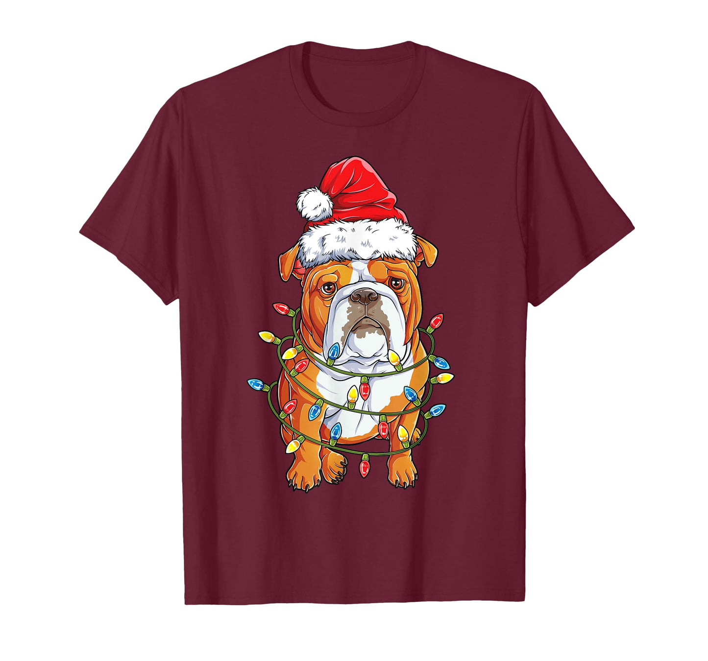 English Bulldog Santa Christmas Tree Lights Xmas Boys Dog T-Shirt