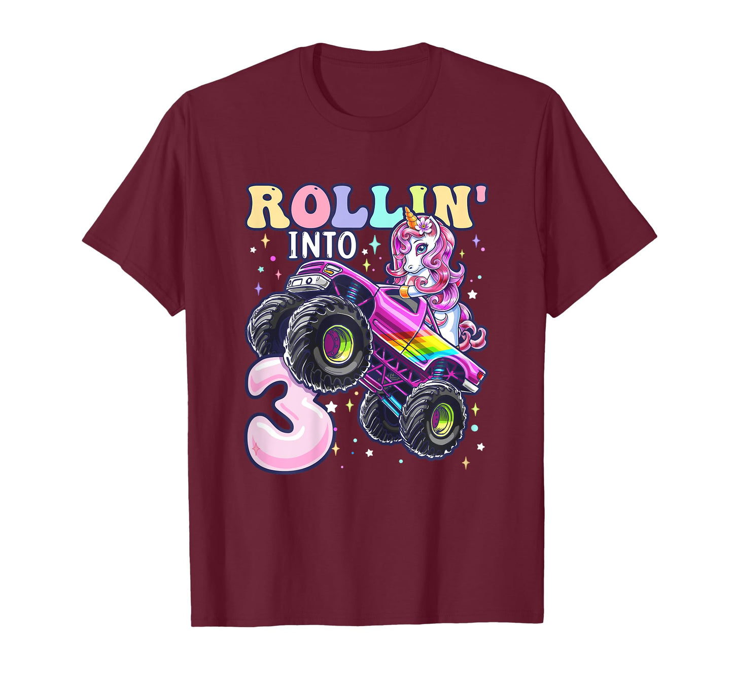 Unicorn Monster Truck 3rd Birthday 3 Year Old Girls Party T-Shirt