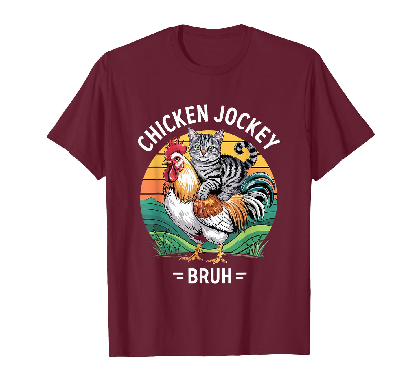 Funny cat riding chicken jockey bruh meme T-Shirt for Men Women Kids