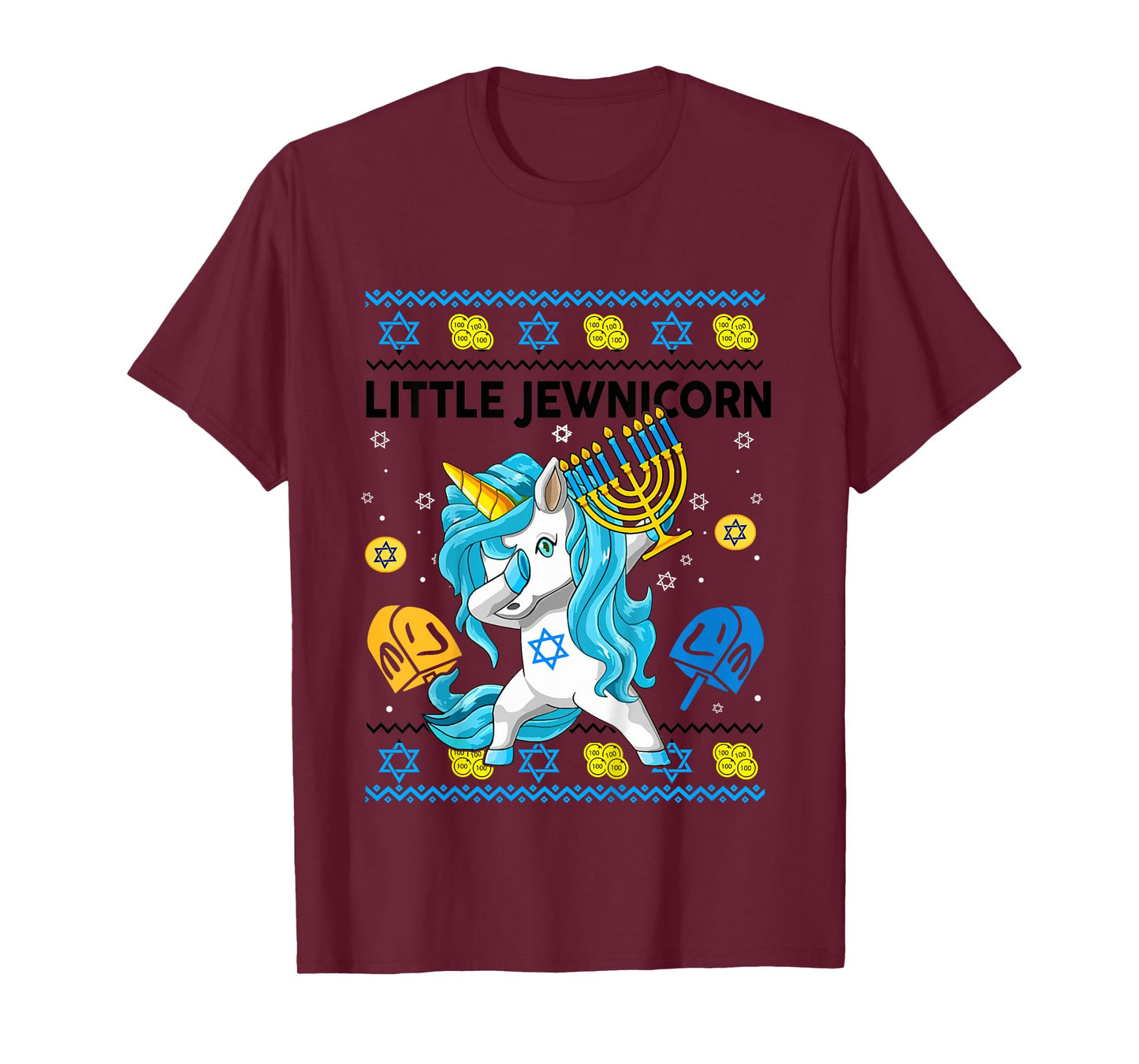 Ugly Hanukkah Sweater Jewnicorn Unicorn Funny Toddler Girl T-Shirt