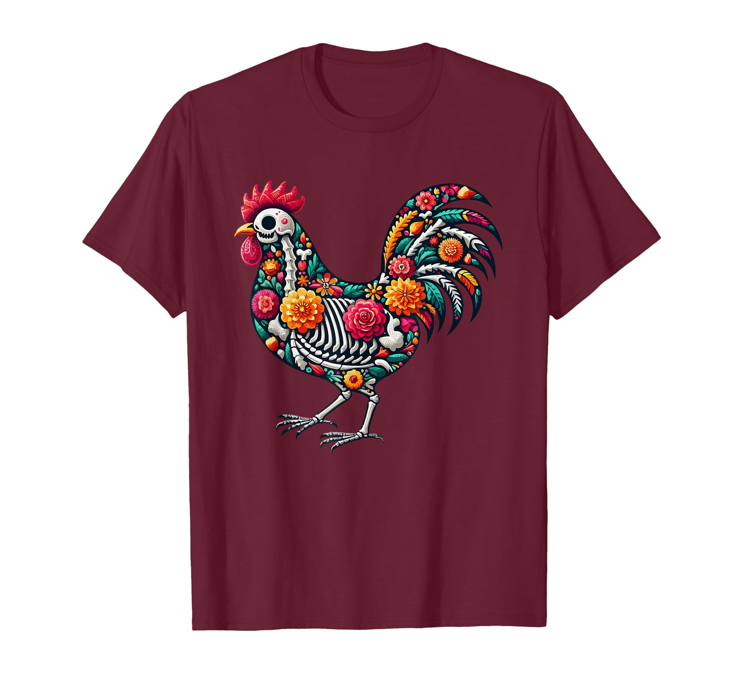 Floral Skeleton Chicken Mexican Dia De Los Muertos Halloween T-Shirt